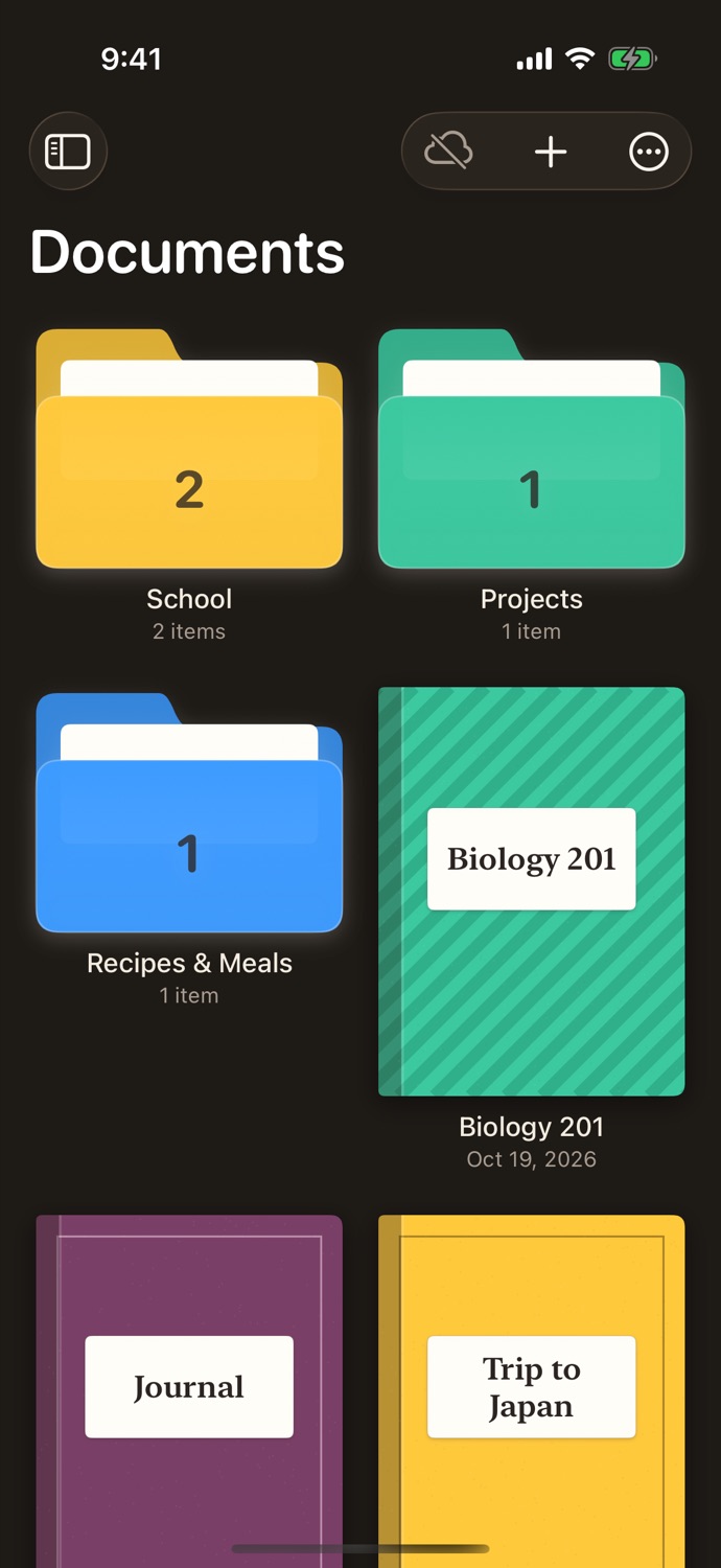The library on iPhone in dark mode